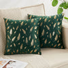 Pack of 2 Decorative Velvet Throw Pillow Covers – Gold Leaf Feather Design for Couch, Bed, Sofa