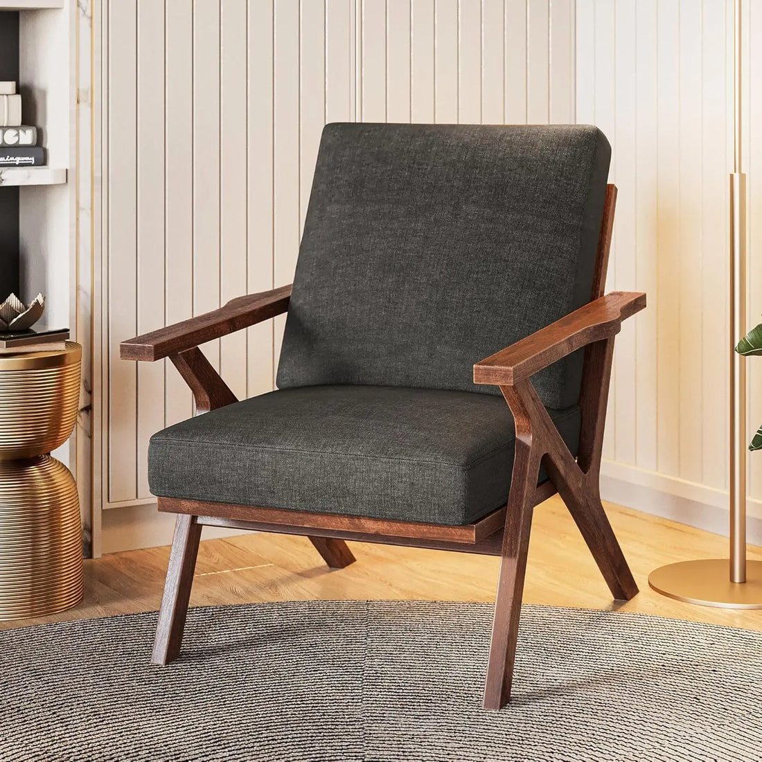 BELLEZE Mid Century Accent Chair – Retro Upholstered Armchair with Solid Wood Frame