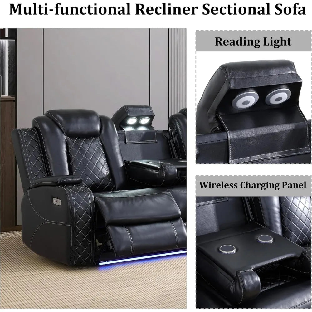 Power Recliner Sectional Sofa with LED Light