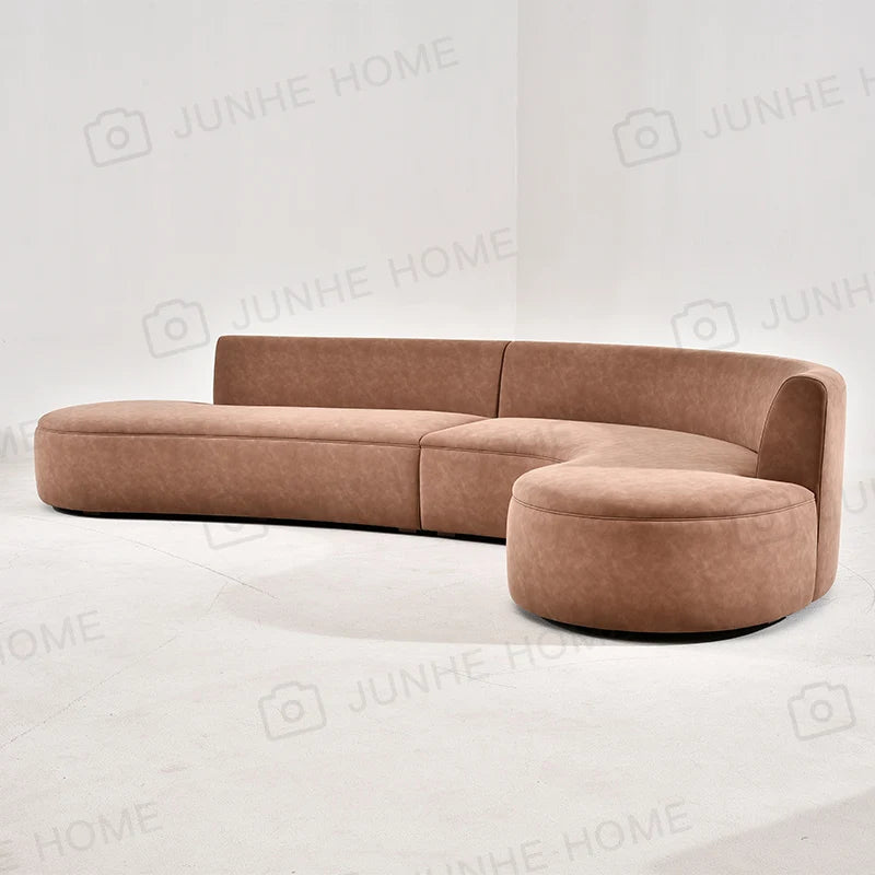 Curved Leather Sofa – Three or Four Seater Customizable Living Room Furniture