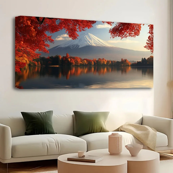 Mount Fuji and Kawaguchi Morning Fog Canvas Wall Art – Solid Pine Frame for Living Room & Bedroom