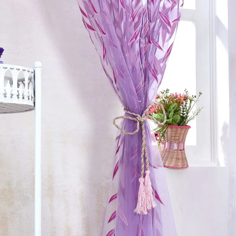 Green Purple Willow Sheer Curtains – Decorative Tulle for Living Room, Kitchen, and Bedroom