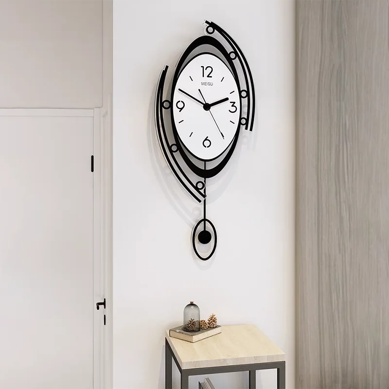 Modern Minimalist Nordic Wall Clock with Silent Circular Pendulum – Elegant Living Room Decoration