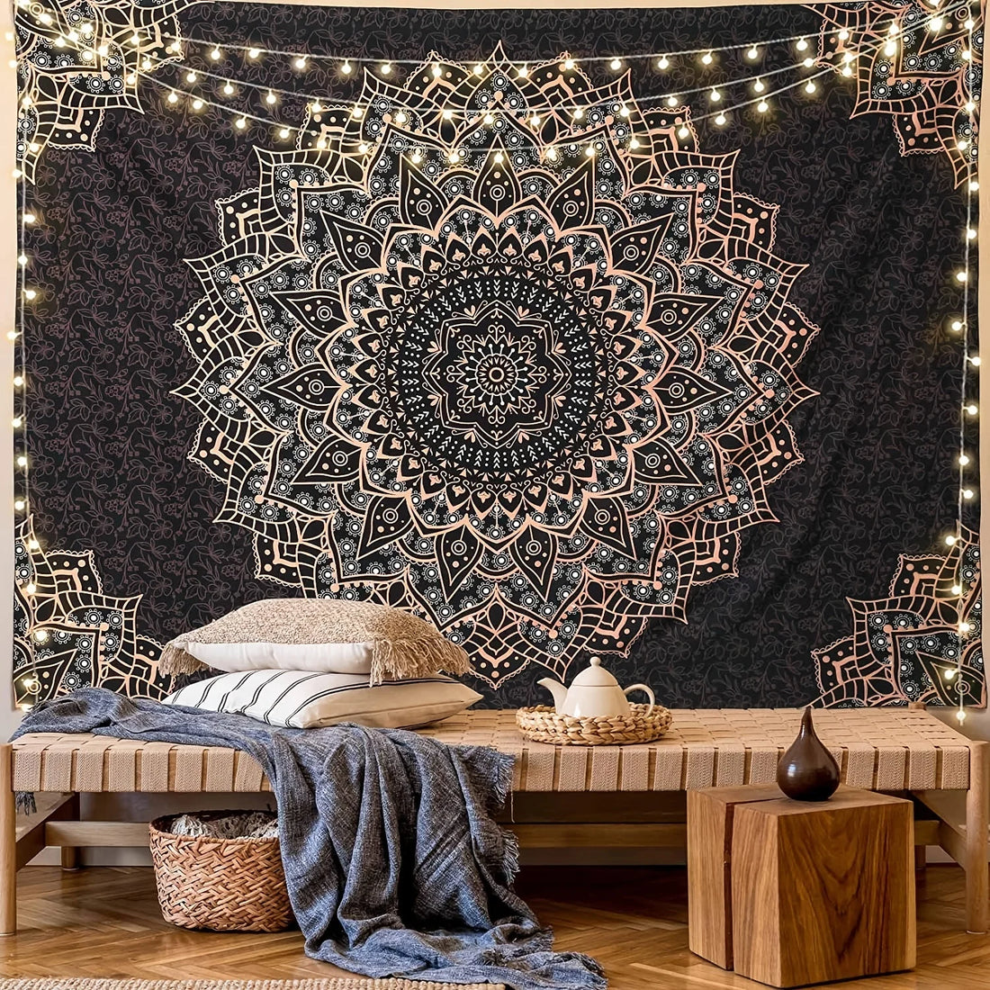 Black Mandala Tapestry – Aesthetic Wall Decor for Any Room or Special Occasion