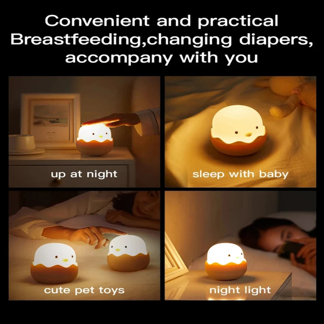 Soft and Adorable Cute LED Animal Egg Shell Chick Night Light for Children - Functional, Cute, and USB Rechargeable Bedside Lamp