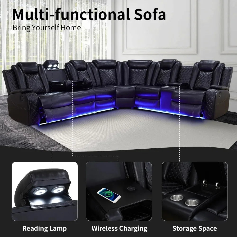 Luxury Power Reclining Sofa with LED Lights