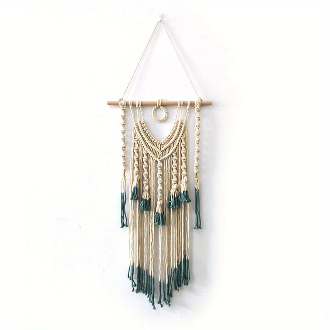 Bohemian Tapestry - Green and Beige Woven Wall Hanging with Tassels for Bedroom and Living Room Decor