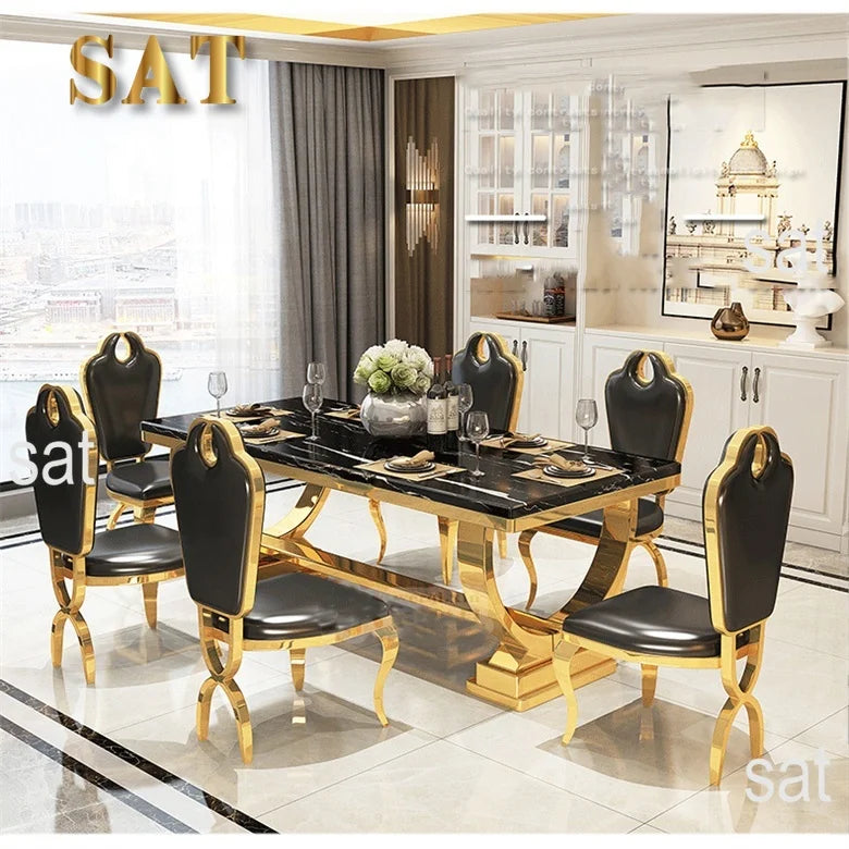 Modern Luxury Large Marble Top Dining Table Set – 6 & 8 Seater with Leather Chairs