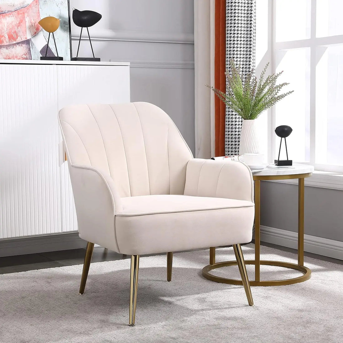 Goujxcy Accent Chair – Velvet Upholstered Tufted Armchair with Golden Metal Legs