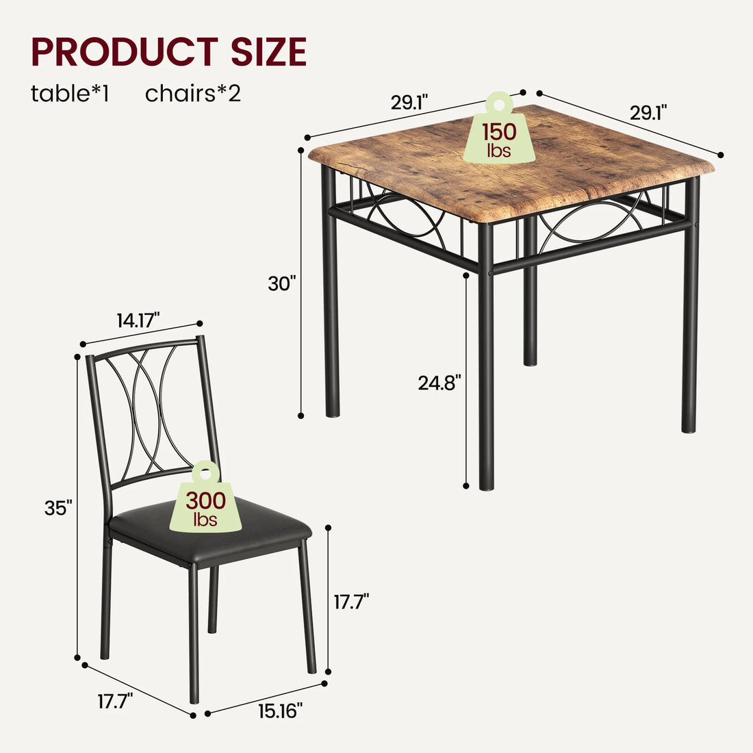 3-Piece Dining Table Set for 2 – Compact & Stylish Kitchen Table and Chairs