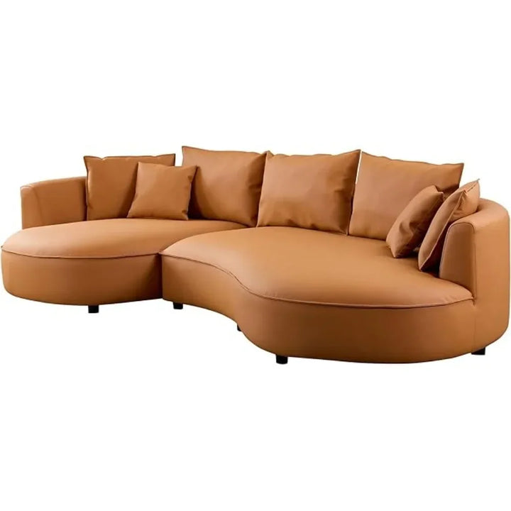 Curved Sofa Cloud Couch for Living Room – Orange Upholstered 4-Seat Eco-Leather Sofa