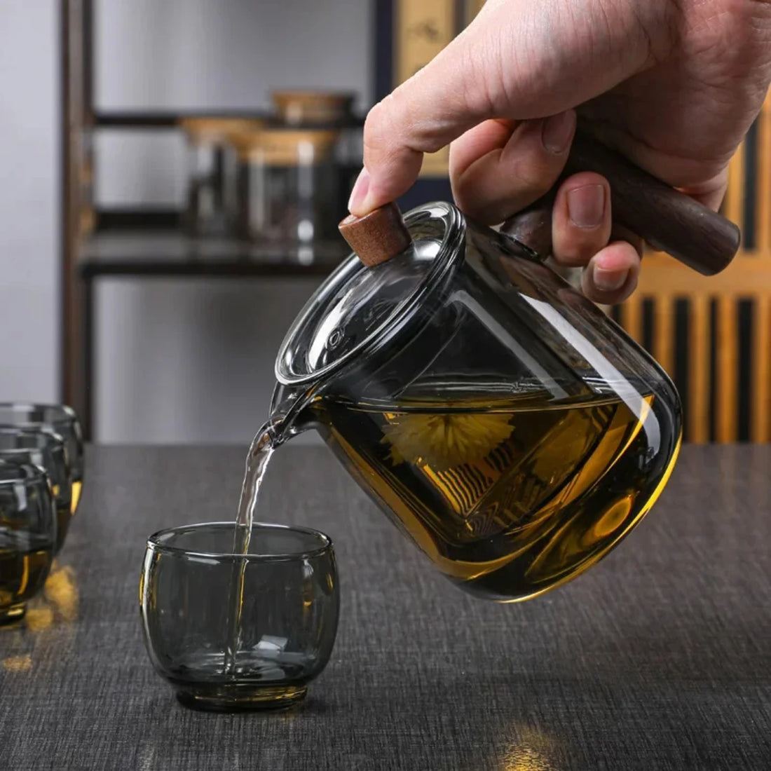 High Borosilicate Glass Teapot with Wooden Handle – Transparent Chinese Tea Ceremony Set with Cup Filter