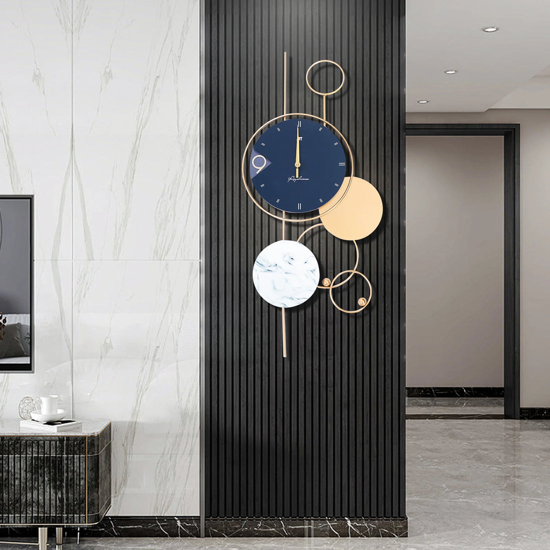 Big Wall Clock for Living Room Decor – Indoor Metal Gold Chic Decorative Clock