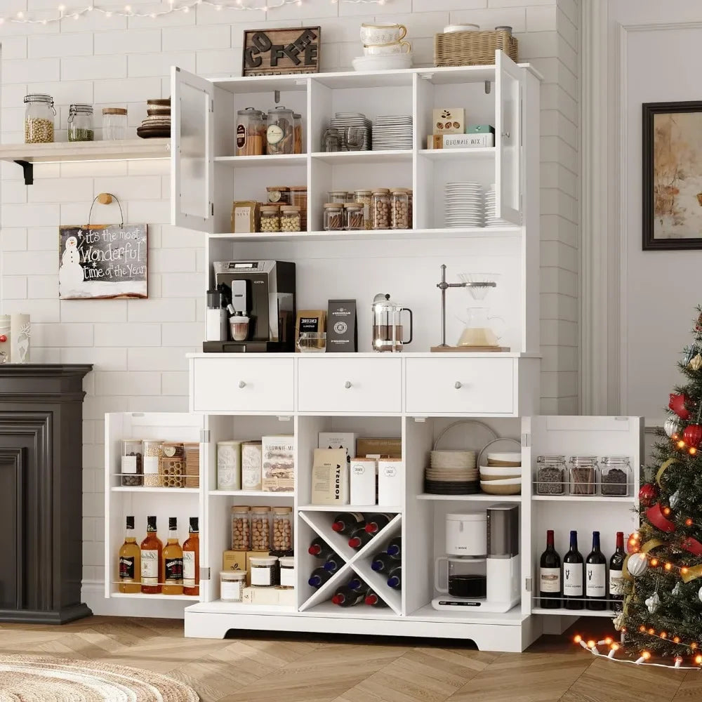 68” Tall Kitchen Pantry Cabinet with Glass Doors