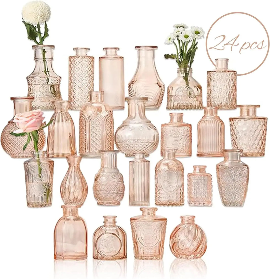 Clear Glass Vases for Home Décor – Set of 24 Champagne-Colored Bud Vases for Weddings & Rustic Vintage Decoration