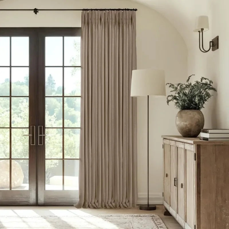 Linen Pinch Pleated Blackout Curtains – 100% Black, 108 Inches Long (2 Panels, 40"W x 108"L Each)