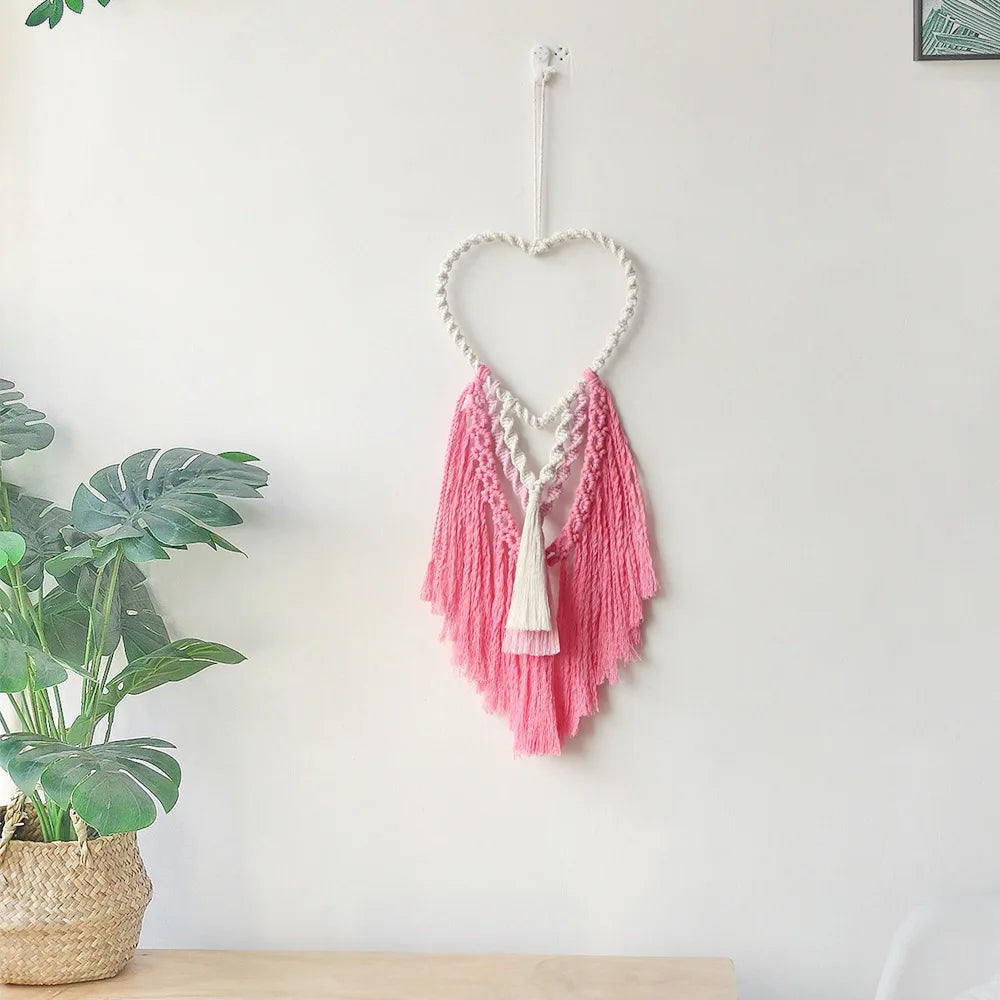 Heart Macrame Wall Hanging - Peach Tapestry for Nursery and Room Decor