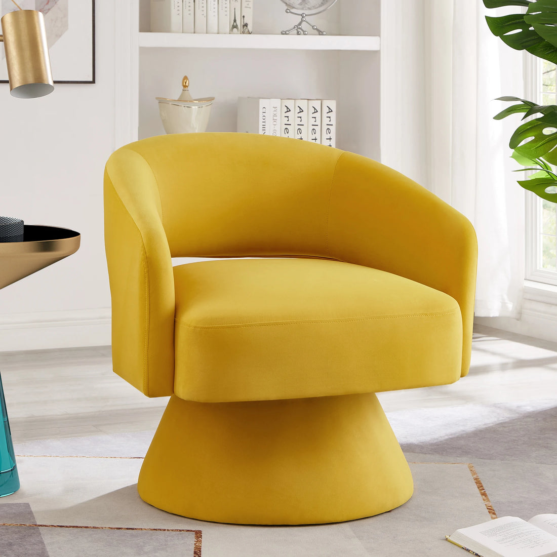 Modern Swivel Chair - Upholstered Velvet Round Accent Armchair with 360° Comfort Swivel