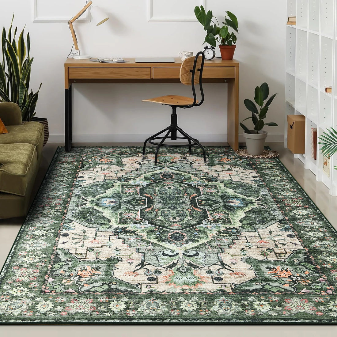 Soft Vintage Floral Area Rug – Non-Slip Large Floor Carpet for Living Room, Bedroom, and Kitchen