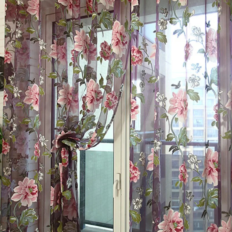 Tulle Curtains with Flower Pattern – Elegant Sheer Curtains for Living Room and Kitchen