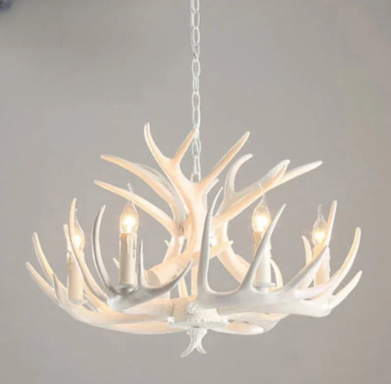 Retro Deer Antler Chandelier – Resin Pendant Lighting for Restaurants, Living Rooms, and Coffee Shops