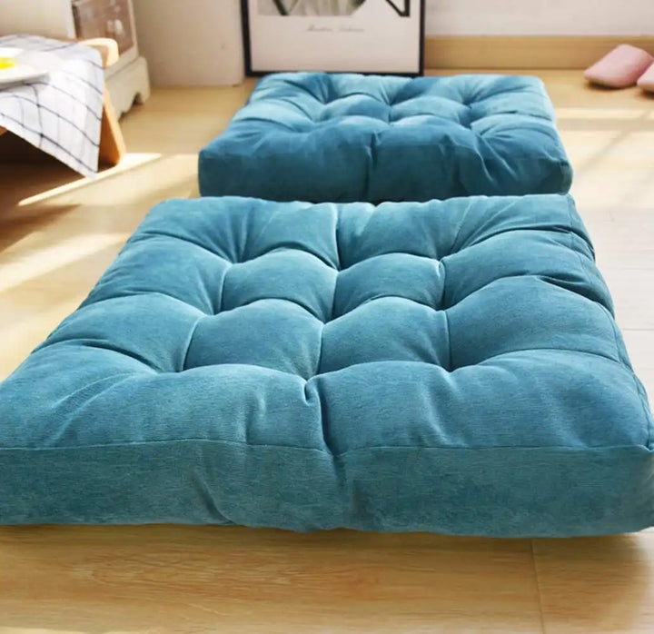 Square Thick Floor Cushion – Turquoise Meditation Pillow (21" x 21" x 3.94")