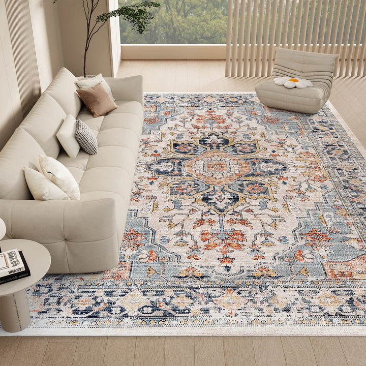 Orhopui Vintage Boho Washable Area Rug – Non-Slip & Stain Resistant for Living Room and Bedroom