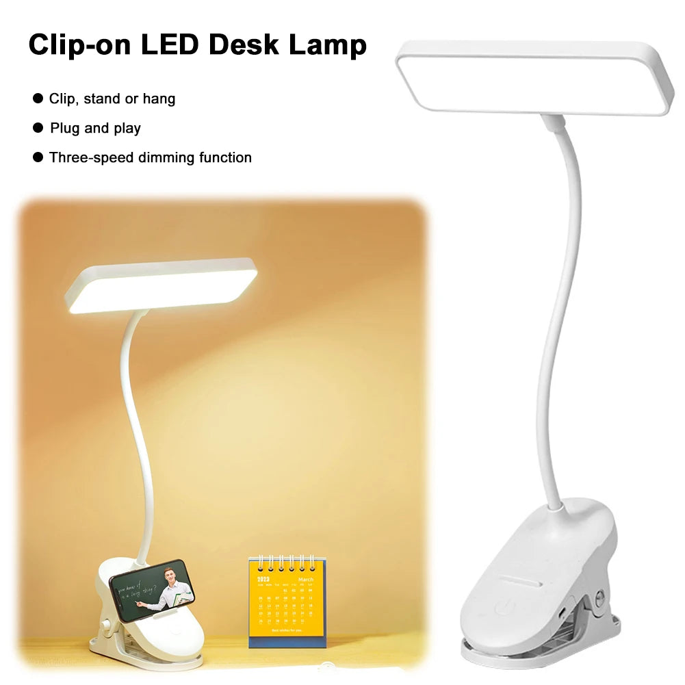 LED Reading Light Clip On Reading Lamp Adjustable Angle Creative Desk Light Multi-Function Studying Lamp for Bedroom Dormitory