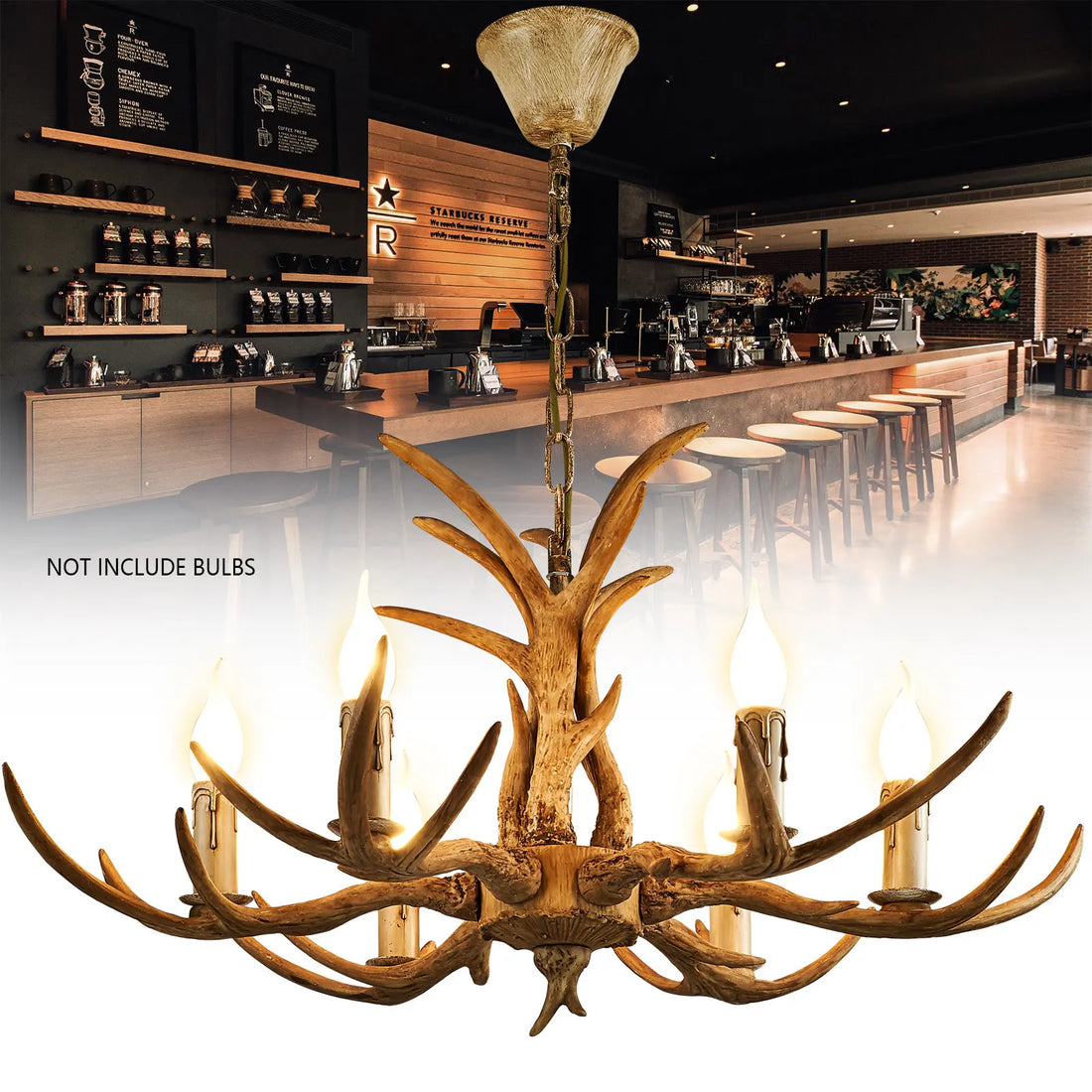 Retro Antler Chandelier – Six-Head Deer Horn Pendant Light for Restaurants and Dining Areas