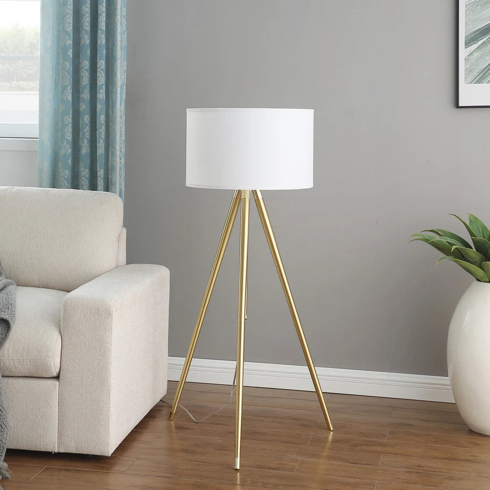 64" - 47"H Adjustable Height Brass/Shiny Gold Modern Tripod Floor Lamp for Living Room, Standing Lamp for Bedroom