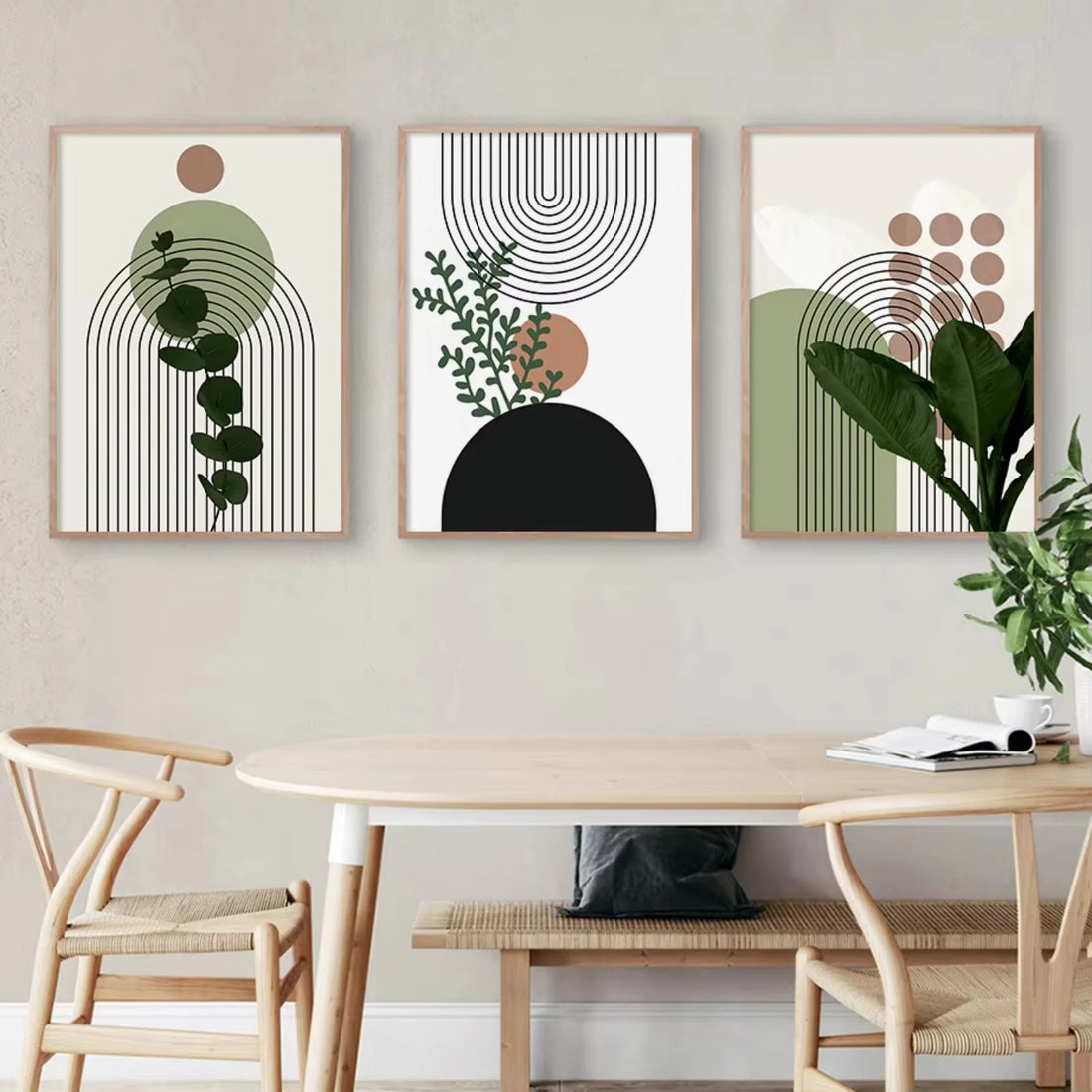 3pcs Modern Abstract Green Plants Wall Art – Canvas Paintings for Living Room Decor and Gifts