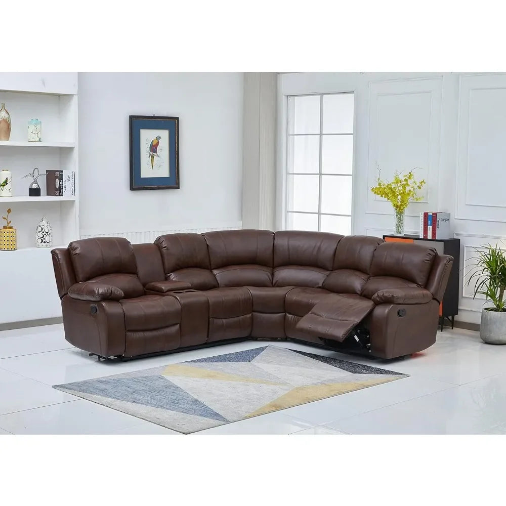 Recliner Bonded Leather Sectional Sofa with Console – Multiple Colors (Brown, Left Console Sectional)