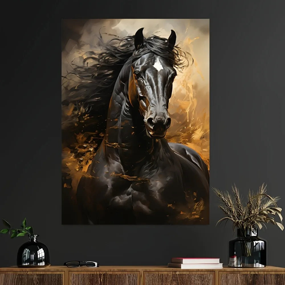 Black Horse Running Canvas Print – Frameless Mural Poster for Bedroom and Living Room Décor