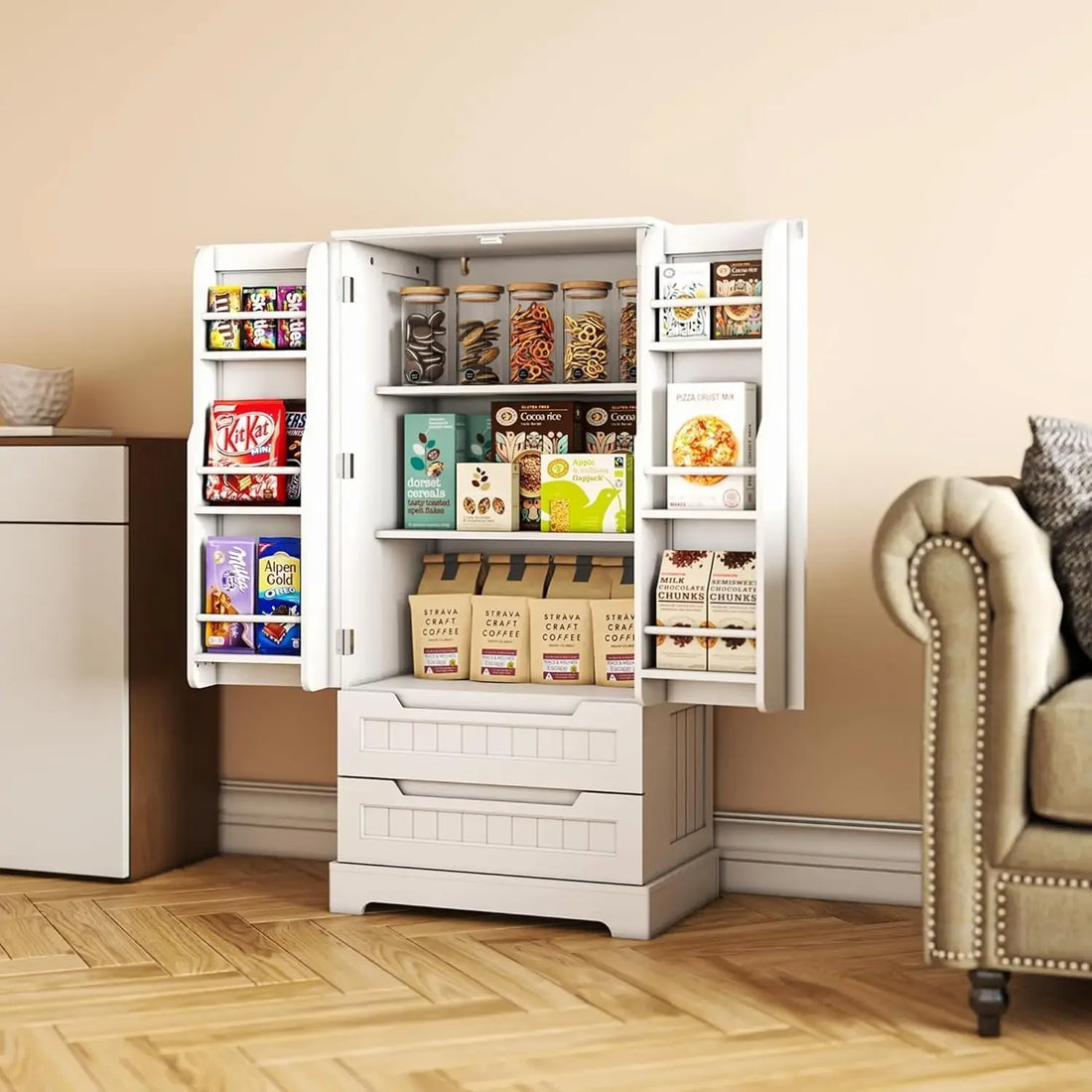 47" Kitchen Pantry Storage Cabinet with Drawers