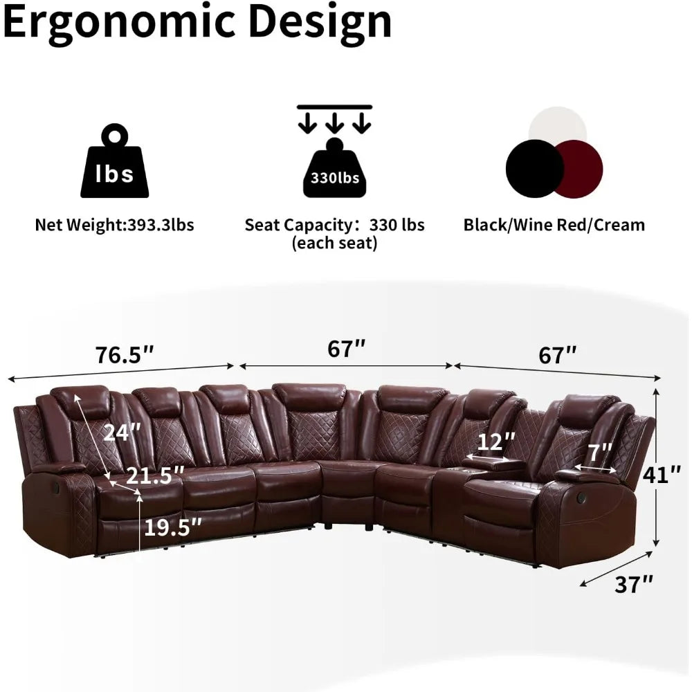 Luxury Power Reclining Sofa with LED Lights