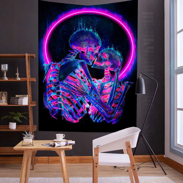 Psychedelic Skull Tapestry – Fluorescent Wall Hanging Carpet for Home Decoration