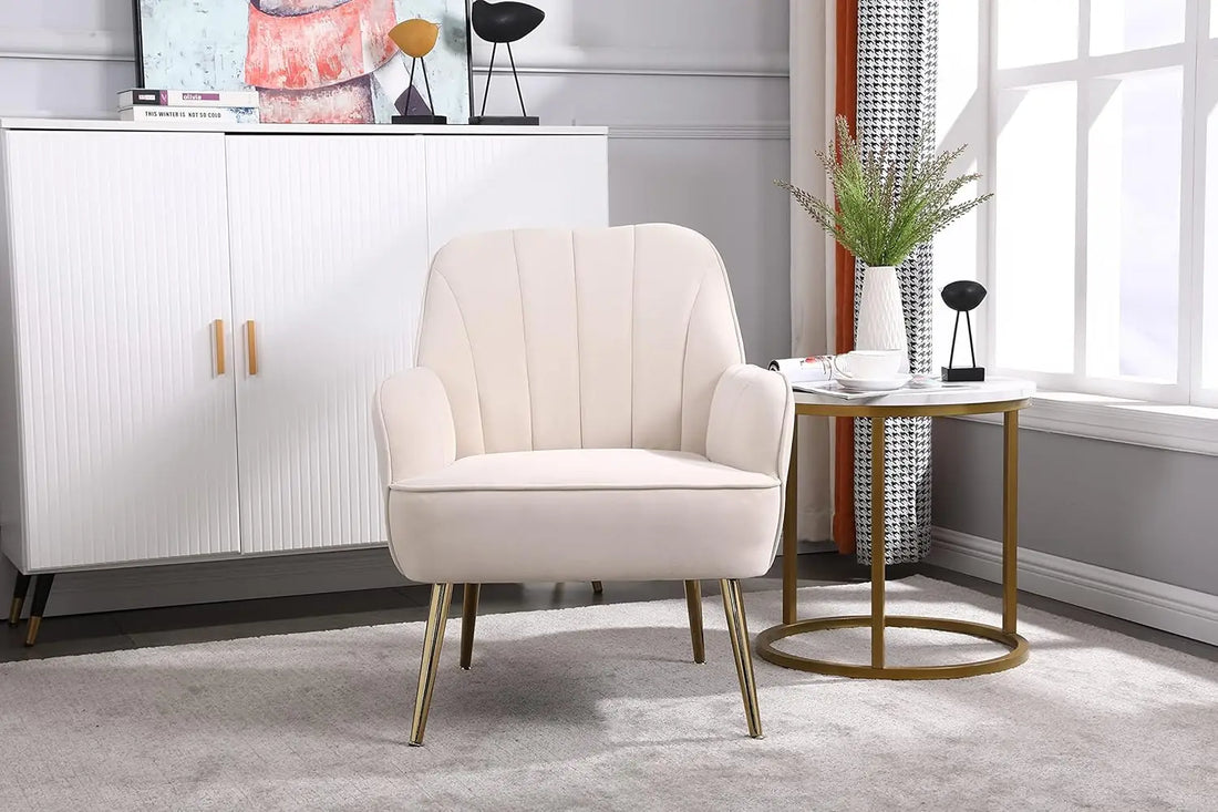 Goujxcy Accent Chair – Velvet Upholstered Tufted Armchair with Golden Metal Legs