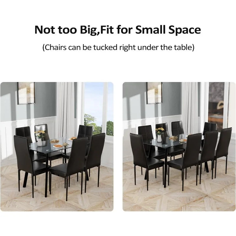 7-Piece Glass Dining Table Set – Modern Rectangular Table with 6 Chairs