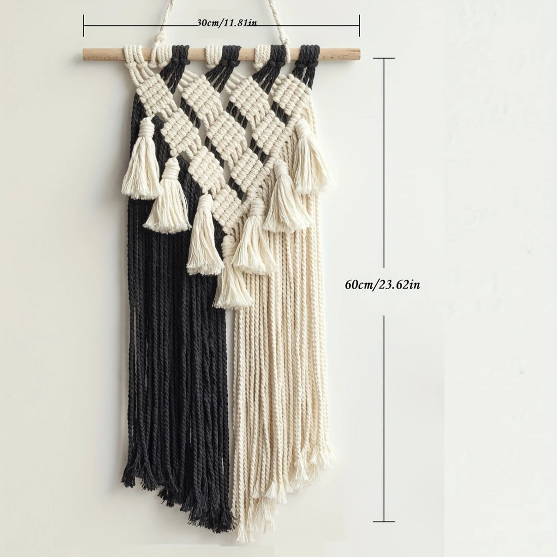 Black and White Macrame Wall Hanging Tapestry – Modern Woven Art Decor