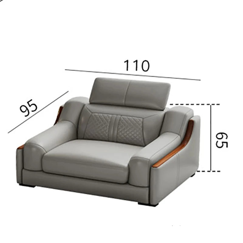 Stylish Italian Genuine Leather Sofa for Living Room with Cup Holder, USB, Adjustable Headrests & Bluetooth Speaker - Linlamlim