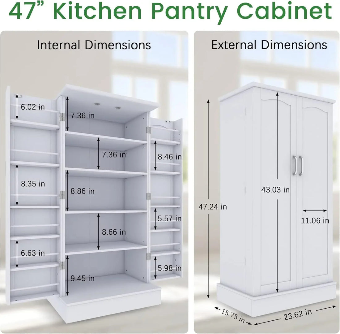 47” White Freestanding Kitchen Pantry Cabinet