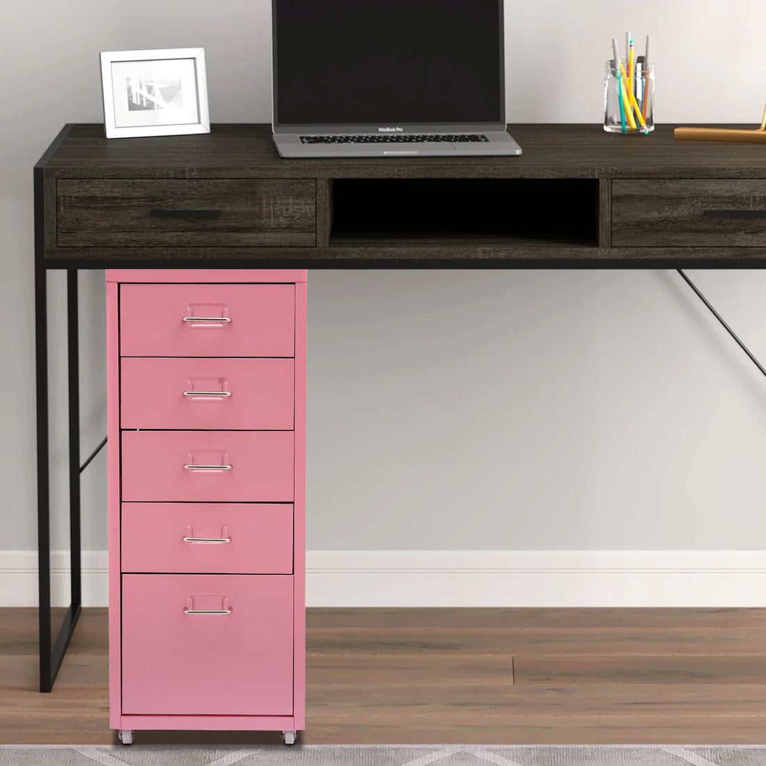 Aluminum Alloy 5-Drawer Storage Cabinet – Pink Filing & Organizer Cabinet for Office, Home, and Bedroom