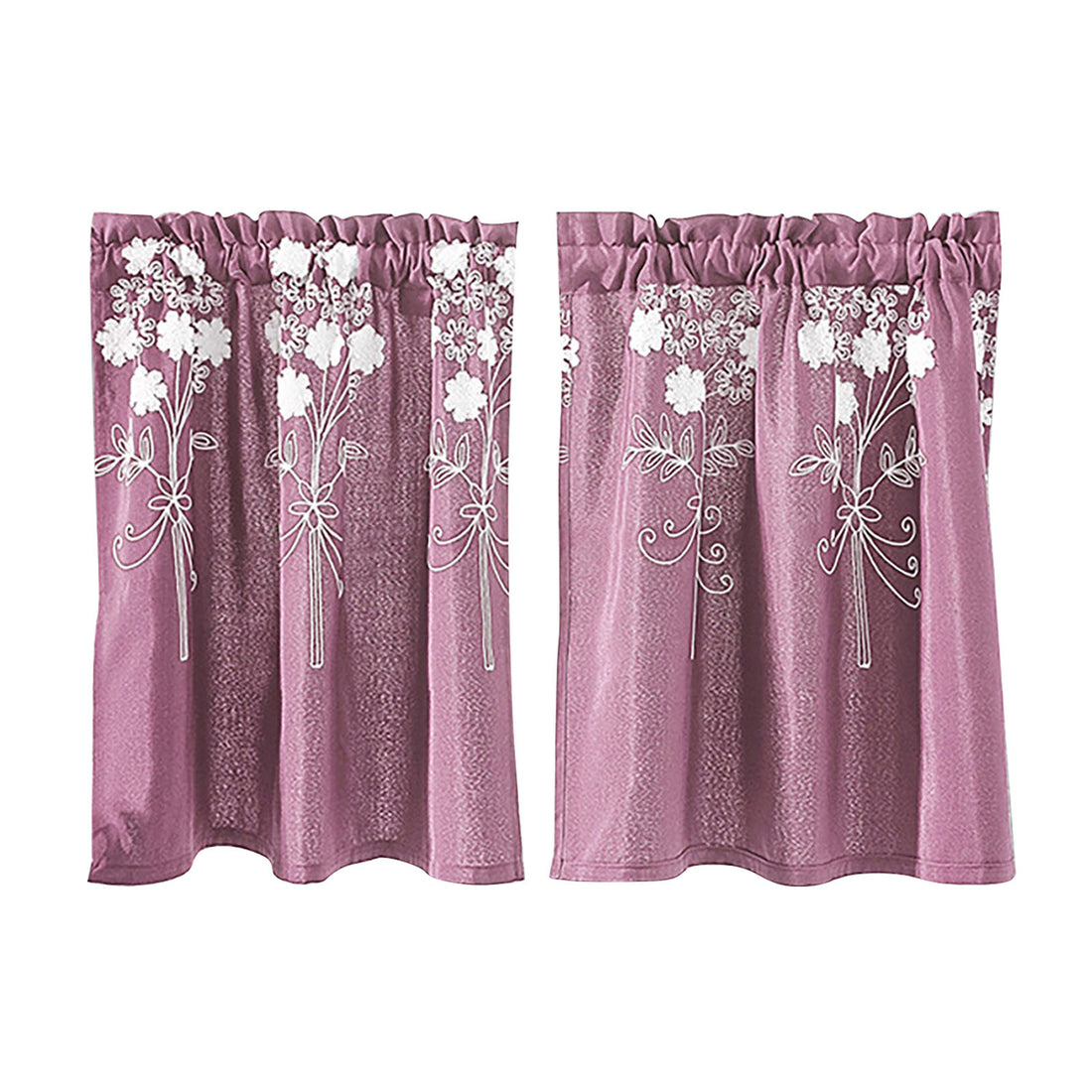 Floral Lace Short Curtains – 29 x 24 Inch Rod Curtains for Kitchen and Bedroom