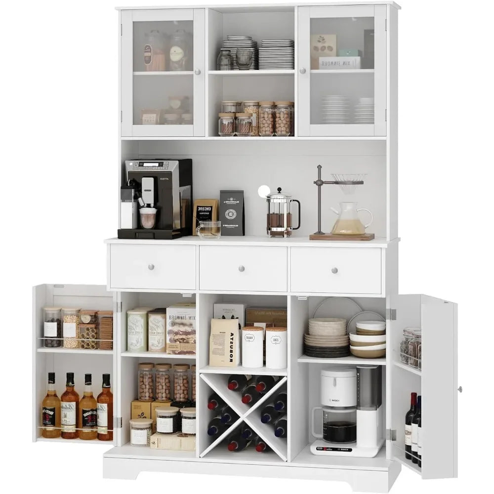 68” Tall Kitchen Pantry Cabinet with Glass Doors