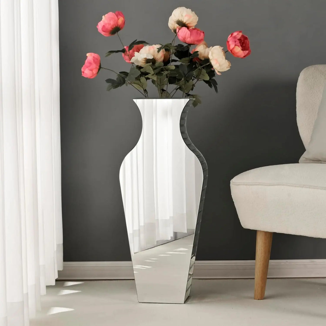 SHYFOY Tall Mirrored Silver Floor Vase – 28" Crystal Decorative Vase for Luxury Home Decor