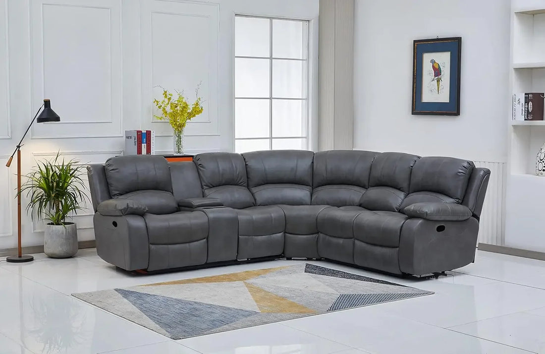 Recliner Bonded Leather Sectional Sofa with Console – Multiple Colors (Brown, Left Console Sectional)