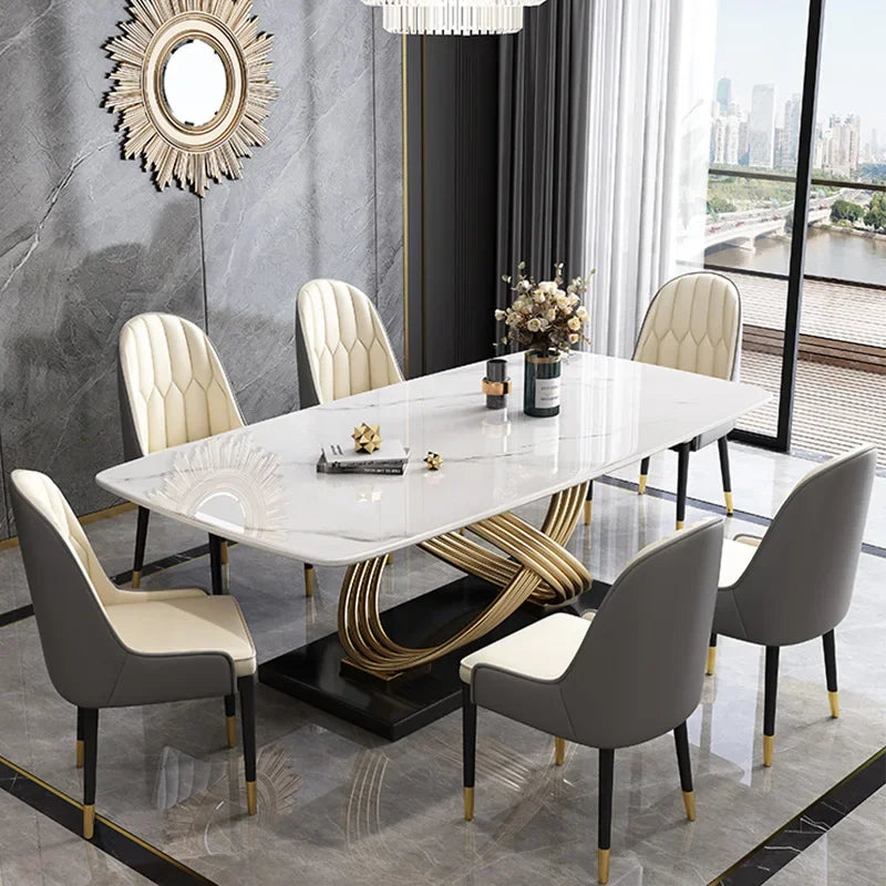 Modern Luxury Marble Stone Dining Table Set with Leather Chairs – 4, 6, or 8 Seater