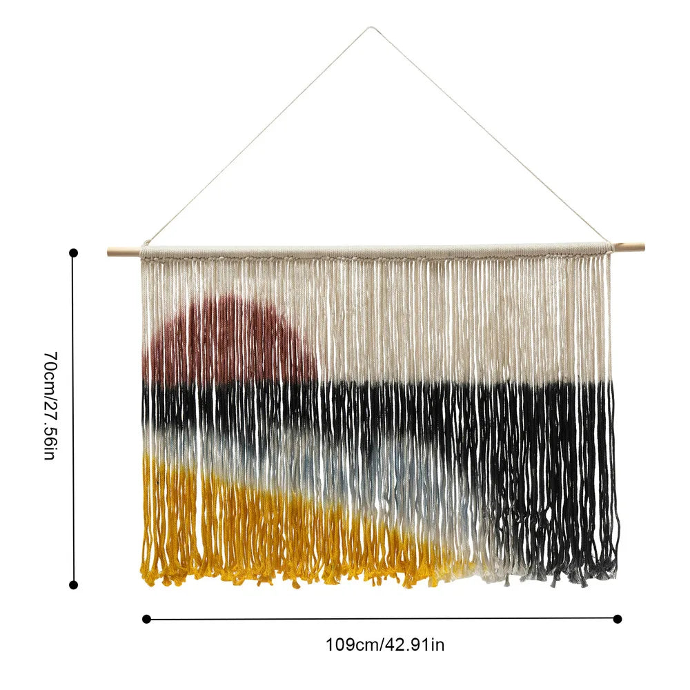 Bymaocar Off-White Cotton Macrame Wall Hanging – Rectangular Bohemian Woven Tapestry