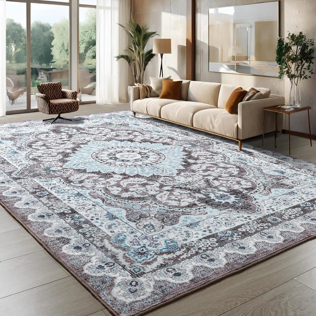 Noahas Machine Washable Vintage Area Rug - Perfect for Living Rooms