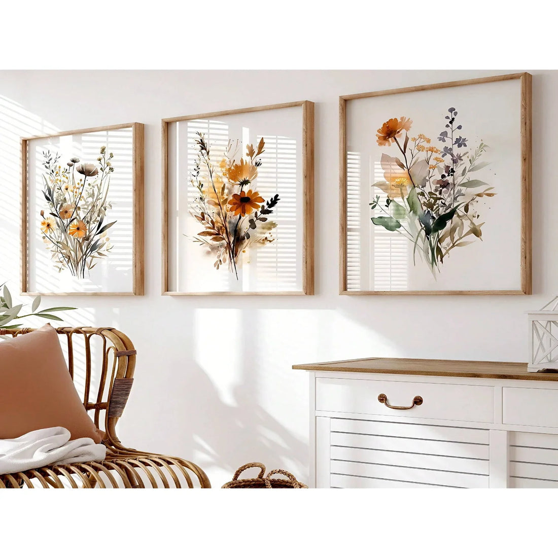 3-Piece Canvas Poster Set – Modern Wildflower Watercolor Botanical Art for Home Decor